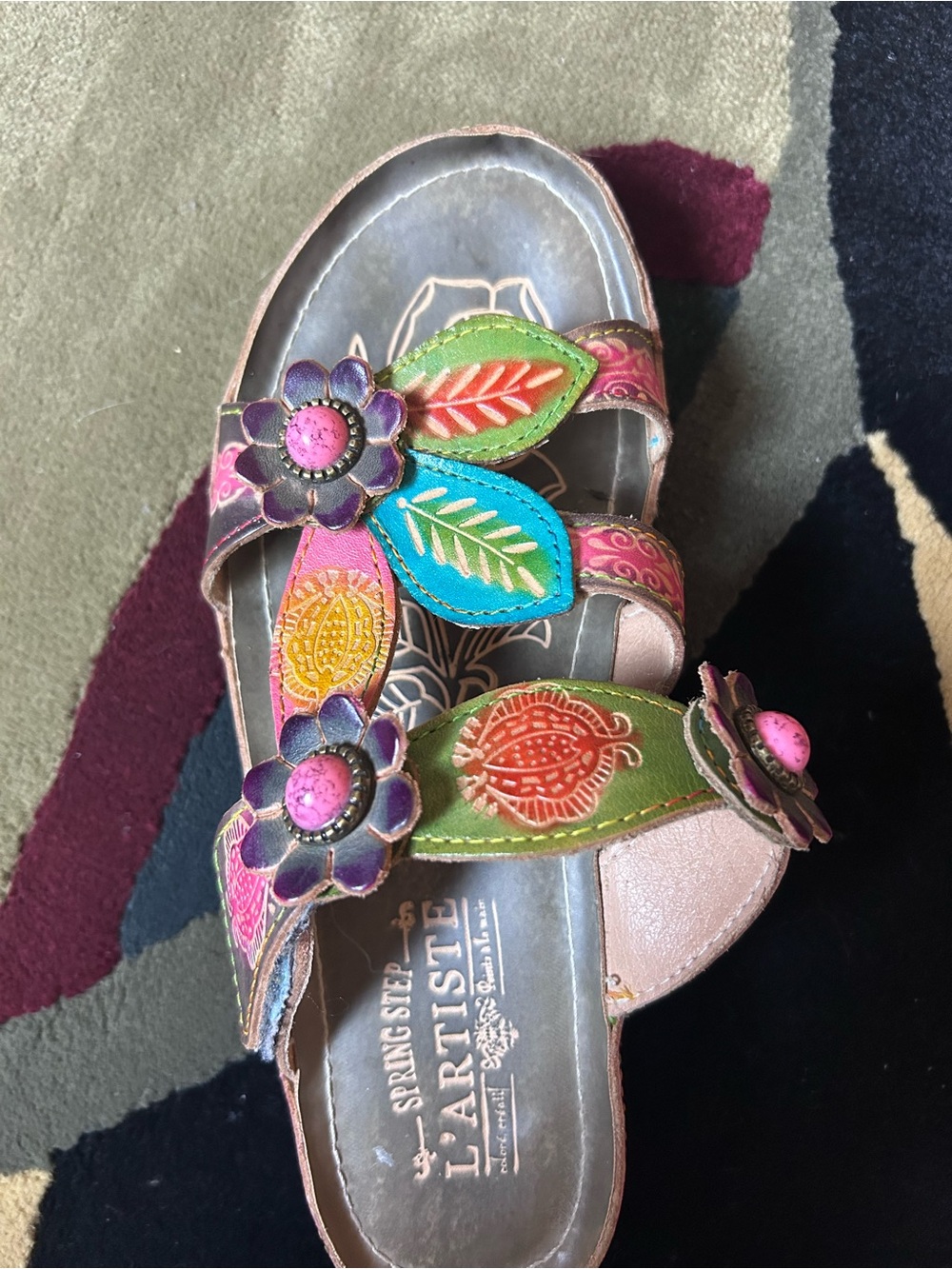 L'Artiste Women’s Multicolor Floral Leather Sandals - Picture 5 of 11